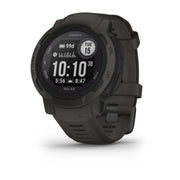 Graphite Garmin Instinct 2 Solar rugged smartwatch with round dark display and strap
