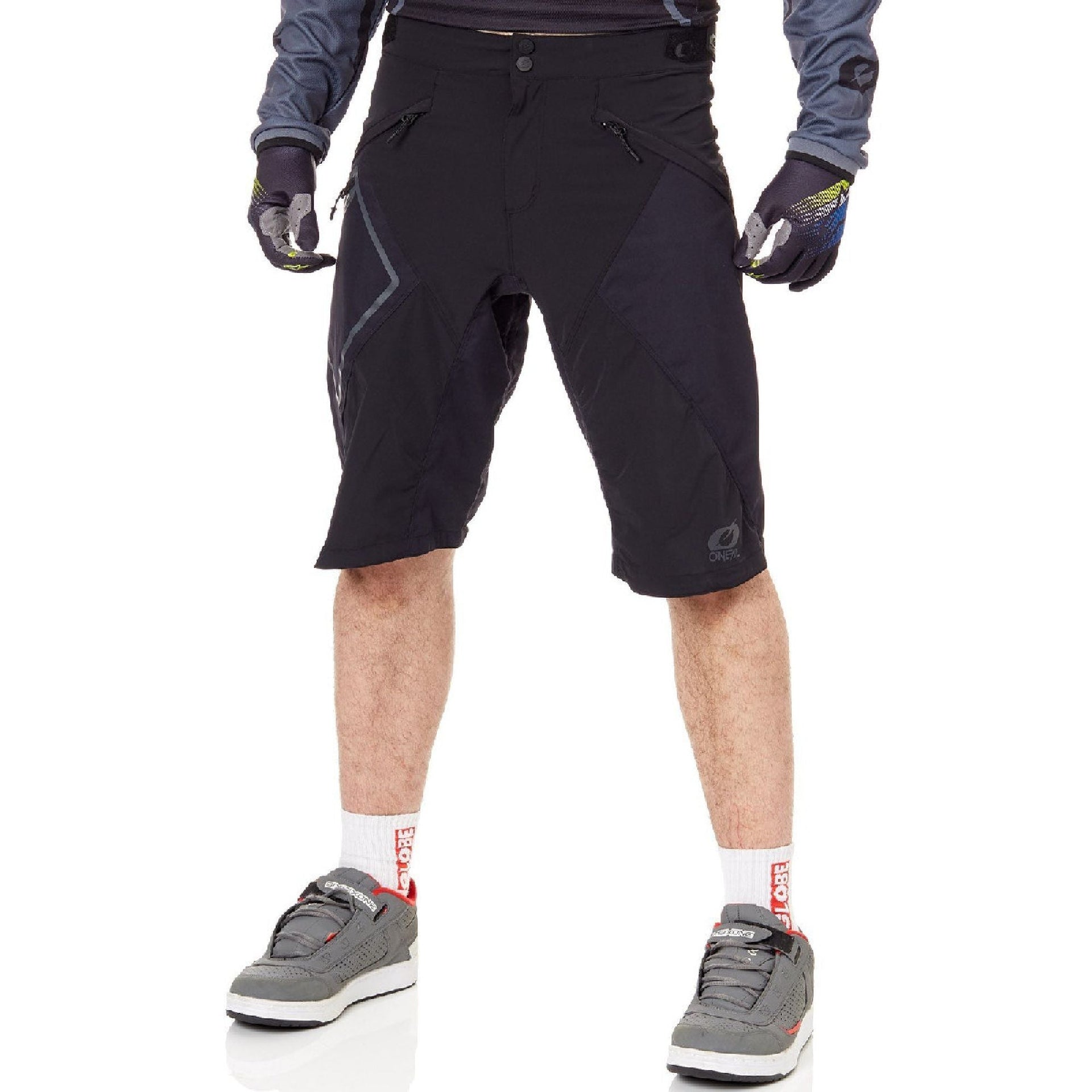 O'neal all-mountain black shorts with zip fly and side pockets