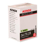 Kenda bicycle tube box side view, 26x1.75-2.35 Schrader valve, 35mm marking