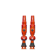 Orange tubeless valve stems, 60 mm pair with metal core and caps
