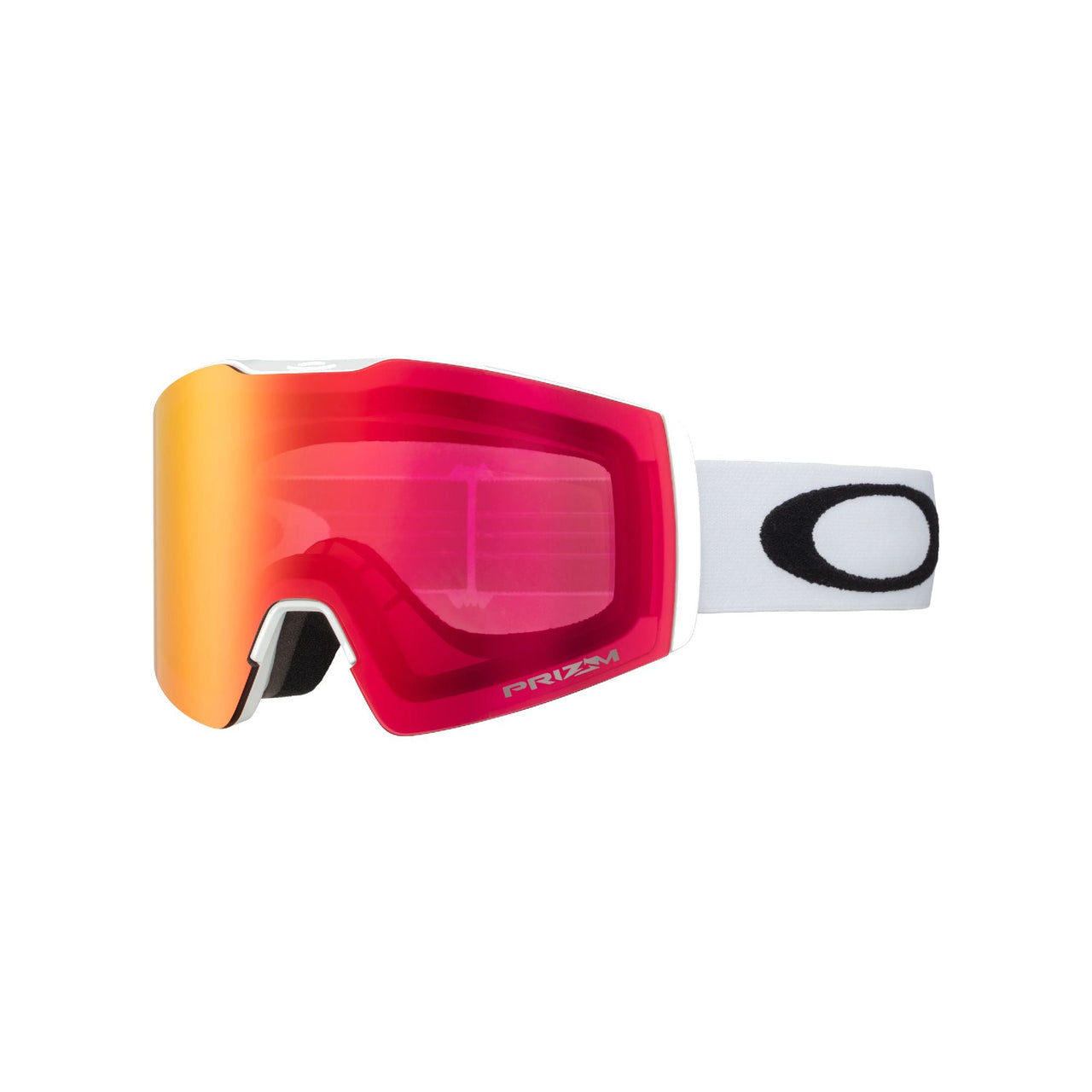 Oakley snow goggles with matte white frame and red mirrored Prizm lens