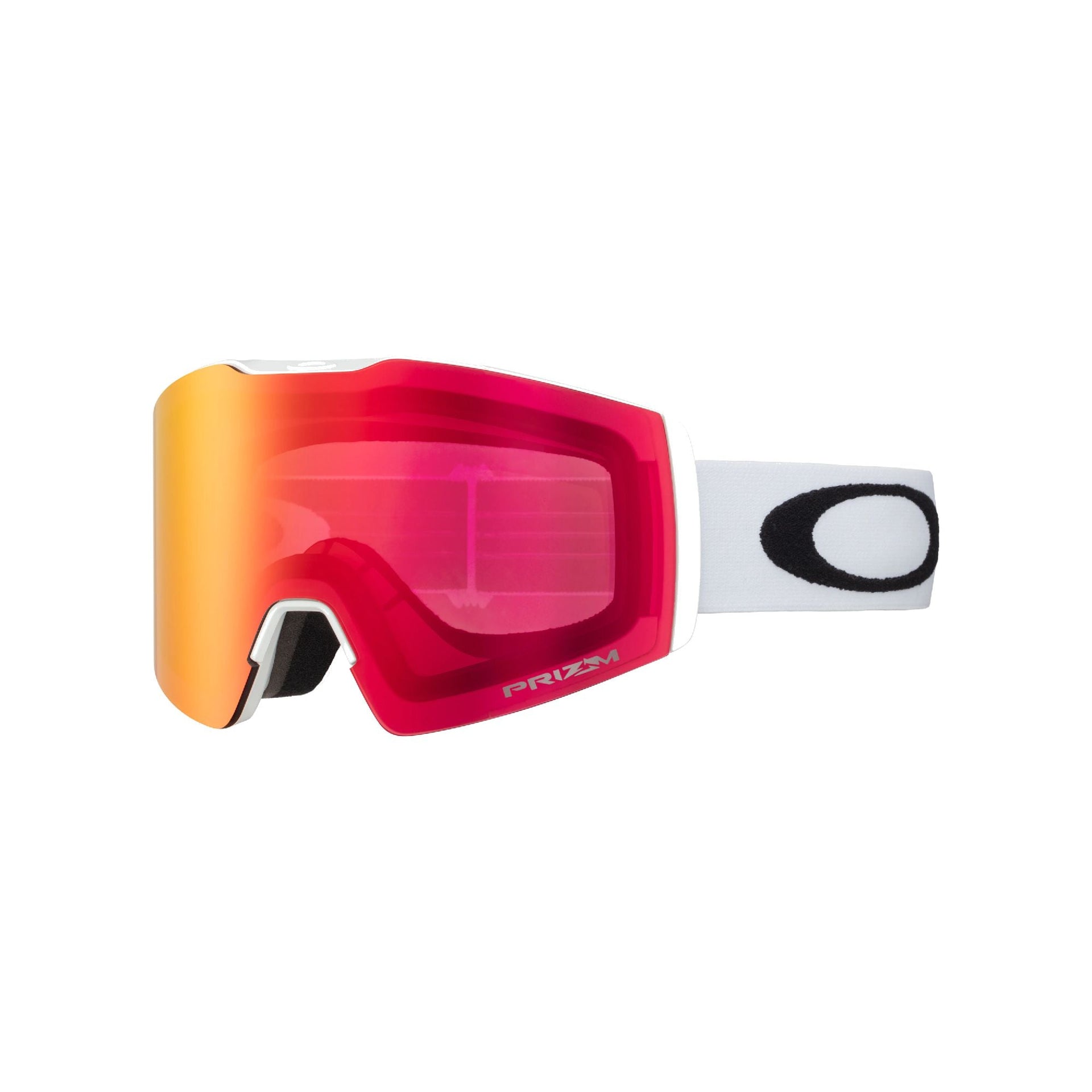 Oakley snow goggles with matte white frame and red mirrored Prizm lens