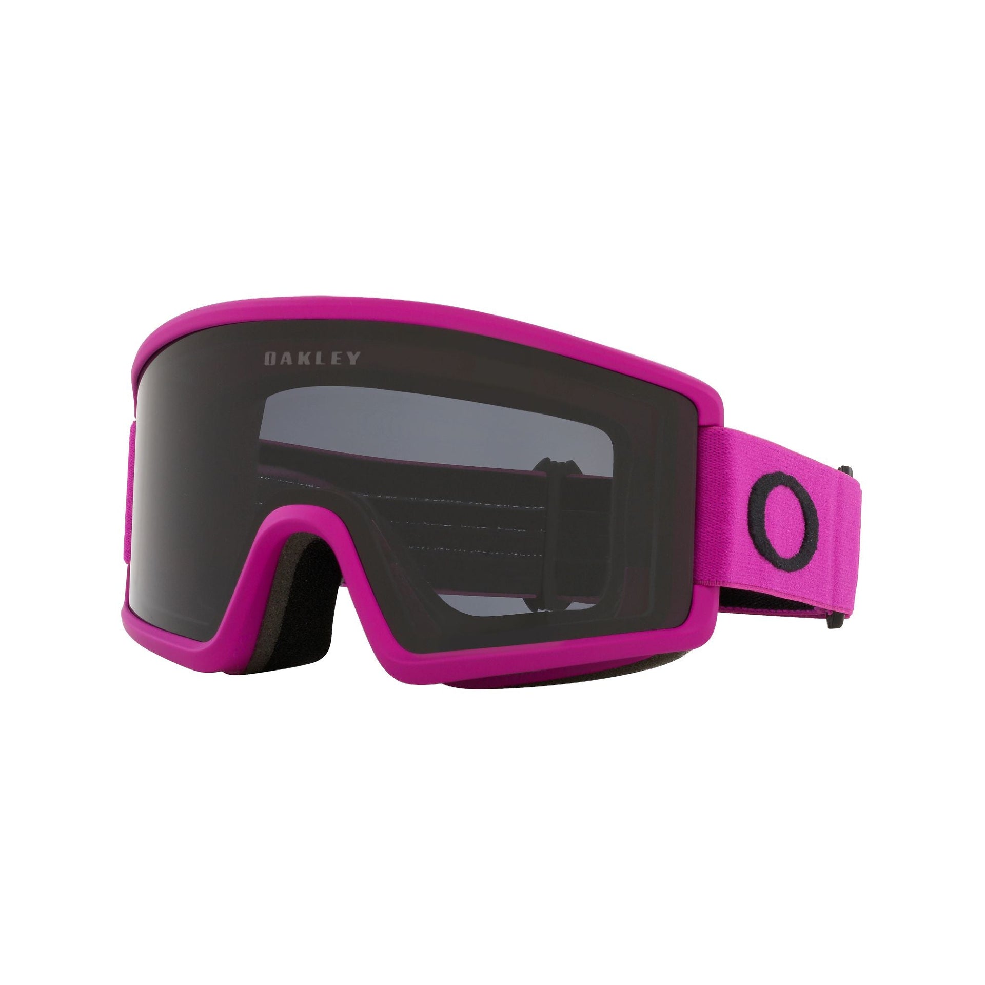 Oakley Target Line M snow goggles, purple frame with dark lens and purple strap with O