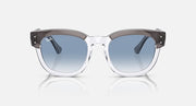 Transparent dark grey sunglasses with light blue gradient lenses, front view