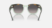Transparent mint-green rounded sunglasses with dark lenses and metal nose bridge