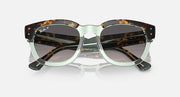 Transparent mint-green sunglasses with dark lenses and tortoise top rims