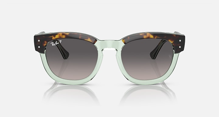 Transparent mint-green rounded sunglasses with dark lenses and tortoise temple accents