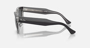 Ray-Ban Mega Hawkeye sunglasses, dark frame with clear side temples and gray lenses