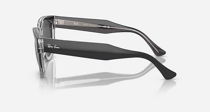 Ray-Ban Mega Hawkeye sunglasses, dark frame with clear side temples and gray lenses