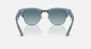 Teal sunglasses with light blue lenses and gold-toned metal hinges