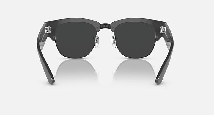 Black Mega Clubmaster sunglasses with square lenses, metal bridge, and clear temples