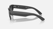 Black Mega Clubmaster sunglasses, side profile with dark lens and metal arm