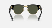 Clubmaster sunglasses front view with dark green lenses and gold-tone hinge hardware