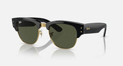 Clubmaster sunglasses with dark green lenses, black frame, and gold-tone accents