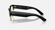 Clubmaster sunglasses side profile with dark blue lenses and black frame