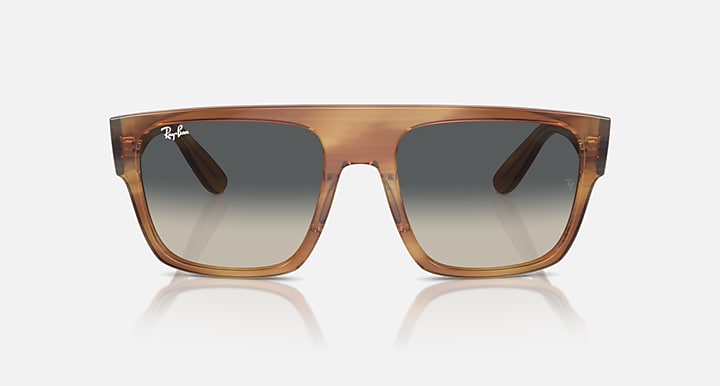 Ray-Ban square sunglasses with brown translucent frame and dark gray gradient lenses