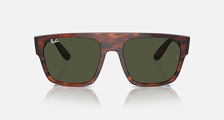 Tortoise sunglasses with dark green lenses, straight front view.