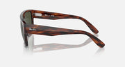 Tortoise sunglasses with dark green lens, side profile with logo.