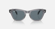 Sunglasses front view with dark lenses and transparent gray, square-shaped frame