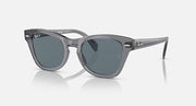 Ray-Ban wayfarer sunglasses with dark gray lenses and gray acetate frame