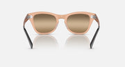 Transparent brown sunglasses, front view with square frames and warm taupe lenses