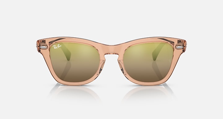 Transparent brown sunglasses, square lenses with dark green tint