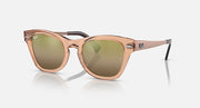 Transparent brown sunglasses with square frames and green gradient lenses