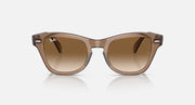 Light brown square sunglasses with warm brown gradient lenses and low-profile nose bridge