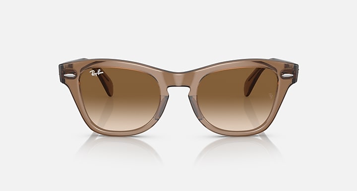 Light brown square sunglasses with warm brown gradient lenses and low-profile nose bridge