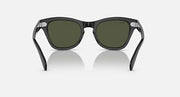 Black square sunglasses with muted green lenses and clear side temple accents