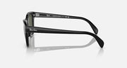 Black sunglasses shown from the side with dark green lenses and hinge details