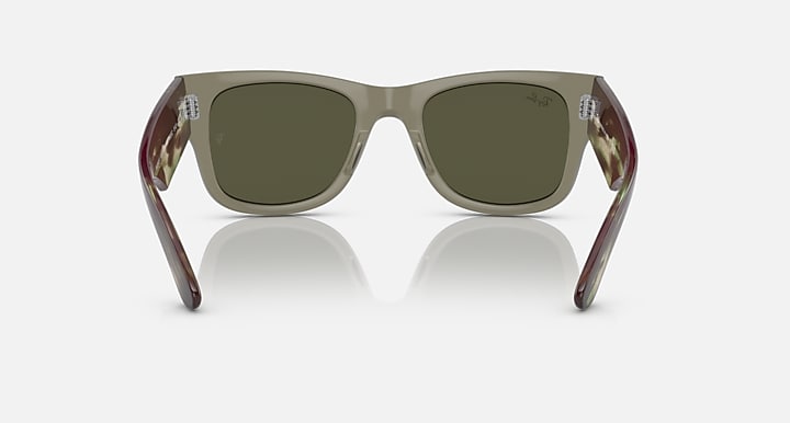Square Wayfarer sunglasses with dark olive lenses and marbled brown frame, front view