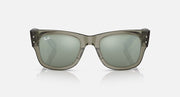 Square Wayfarer sunglasses with green tinted lenses and clear olive frame, front view