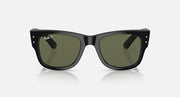 Black Wayfarer sunglasses with dark olive lenses and black frame, front view