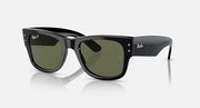 Black Wayfarer sunglasses with green tinted lenses and glossy black frame, front view