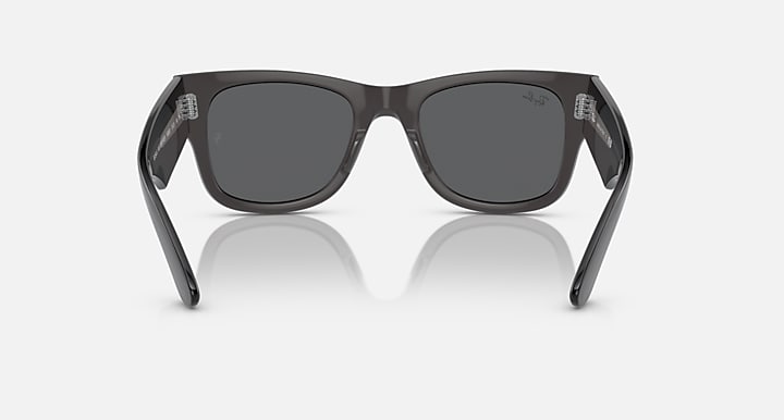 Ray-Ban Mega Wayfarer sunglasses, black frame, dark gray lenses, angled front view