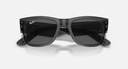 Ray-Ban Mega Wayfarer sunglasses, black frame, dark gray lenses, close front view