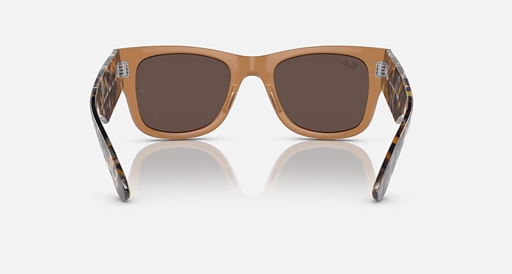 Ray-Ban Mega Wayfarer sunglasses, light brown frame with dark mirrored lenses