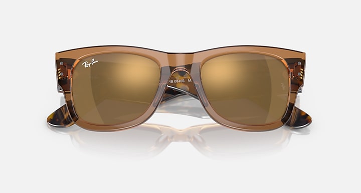 Ray-Ban Mega Wayfarer sunglasses, brown frame with mirrored gold lenses