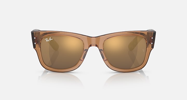 Ray-Ban Mega Wayfarer sunglasses, clear brown frame with mirrored brown-tinted lenses