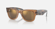 Ray-Ban Mega Wayfarer sunglasses, transparent brown frame with mirrored gold lenses