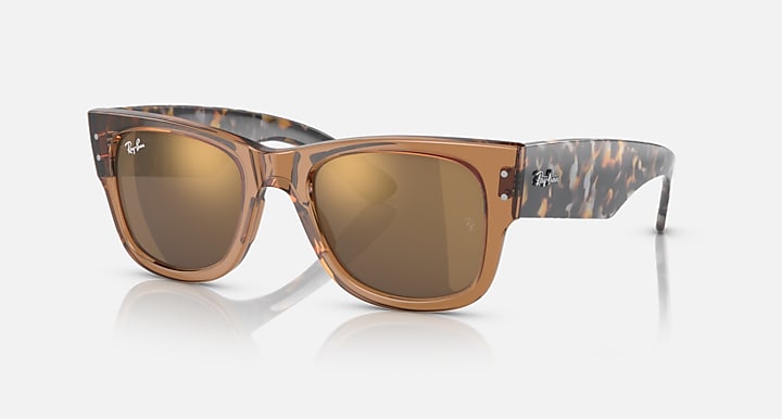 Ray-Ban Mega Wayfarer sunglasses, transparent brown frame with mirrored gold lenses