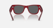 Ray-Ban Mega Wayfarer sunglasses front view with red frame and dark gray tinted lenses