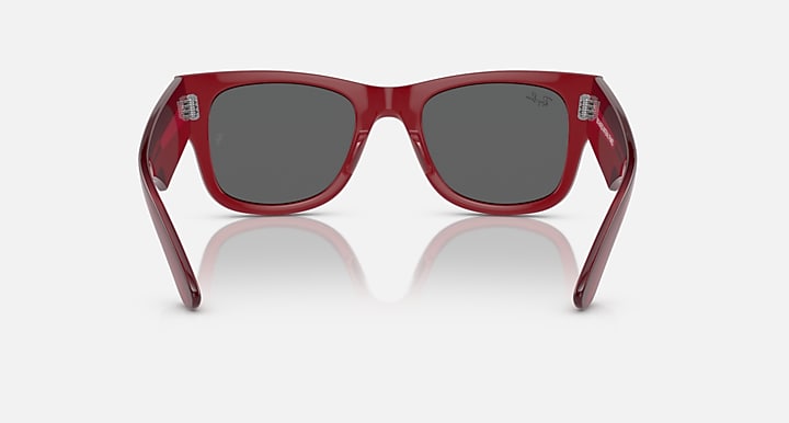 Ray-Ban Mega Wayfarer sunglasses front view with red frame and dark gray tinted lenses