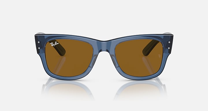 Ray-Ban Mega Wayfarer RB0840S sunglasses, blue rectangular frame, brown gradient lenses