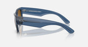 Ray-Ban Mega Wayfarer RB0840S sunglasses, side view of blue frame and brown lenses