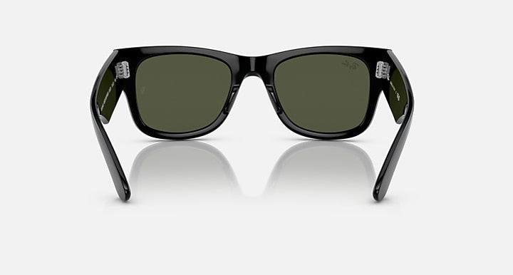 Ray-Ban Mega Wayfarer sunglasses, black frame, green-tinted lenses, angled front view
