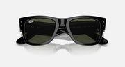 Ray-Ban Mega Wayfarer sunglasses, black frame, green-tinted lenses, top front view