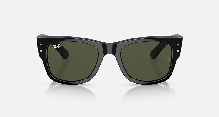Ray-Ban Mega Wayfarer sunglasses, black frame, green-tinted lenses, front view