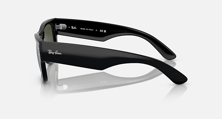 Ray-Ban Mega Wayfarer sunglasses, black frame, green-tinted lenses, side view
